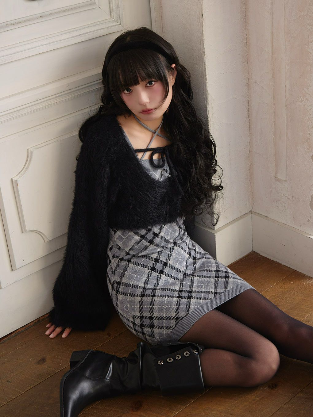 BUBBLES チェックシャギーカーデワンピース BUBBLES】チェックシャギー