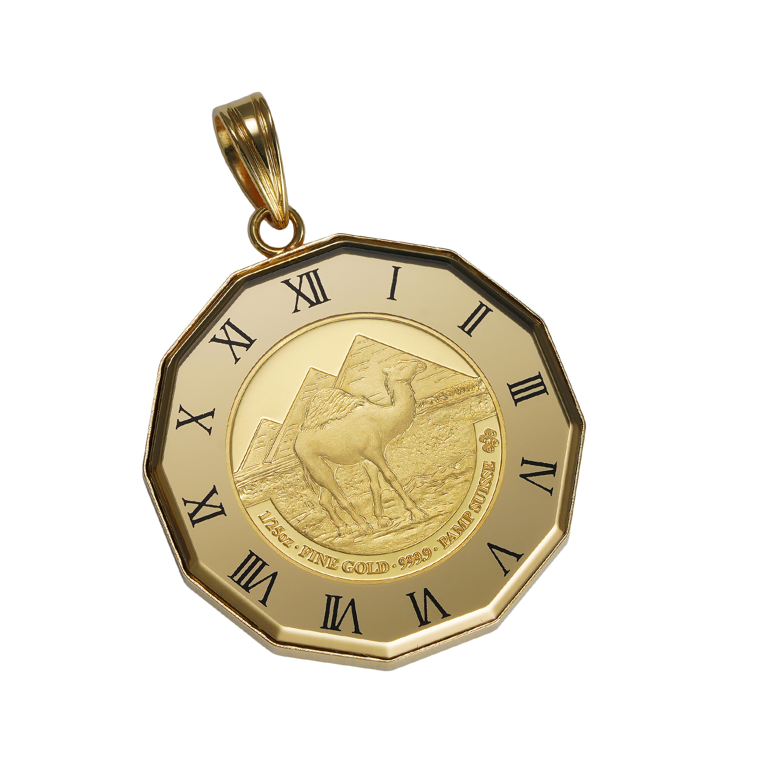 廃版：K24 純金 コイン ペンダント クレオパトラ 1/25oz ガラス時計