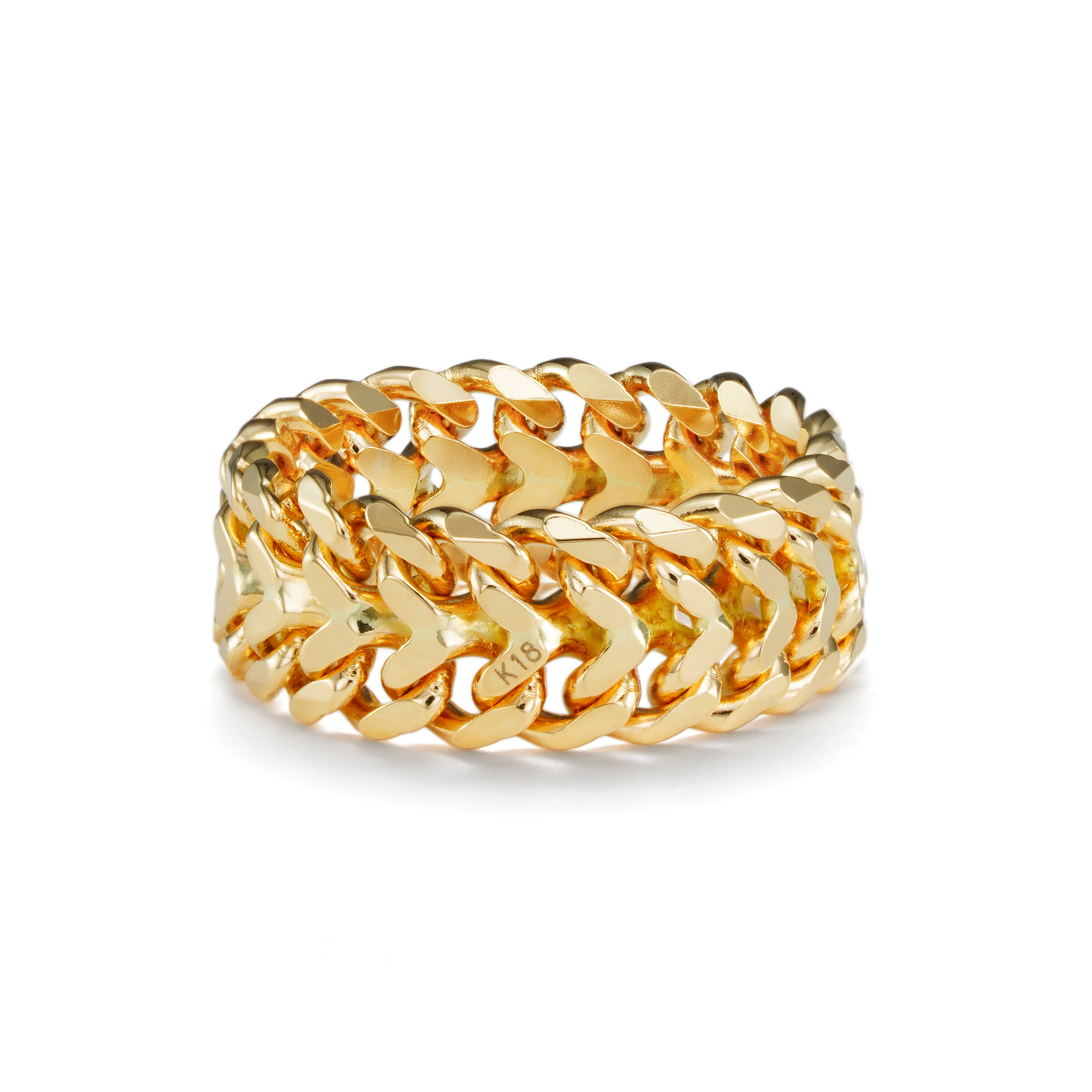 K18 18金 ハートビスマルクリング 6.5mm幅 ソフトタイプ チェーン