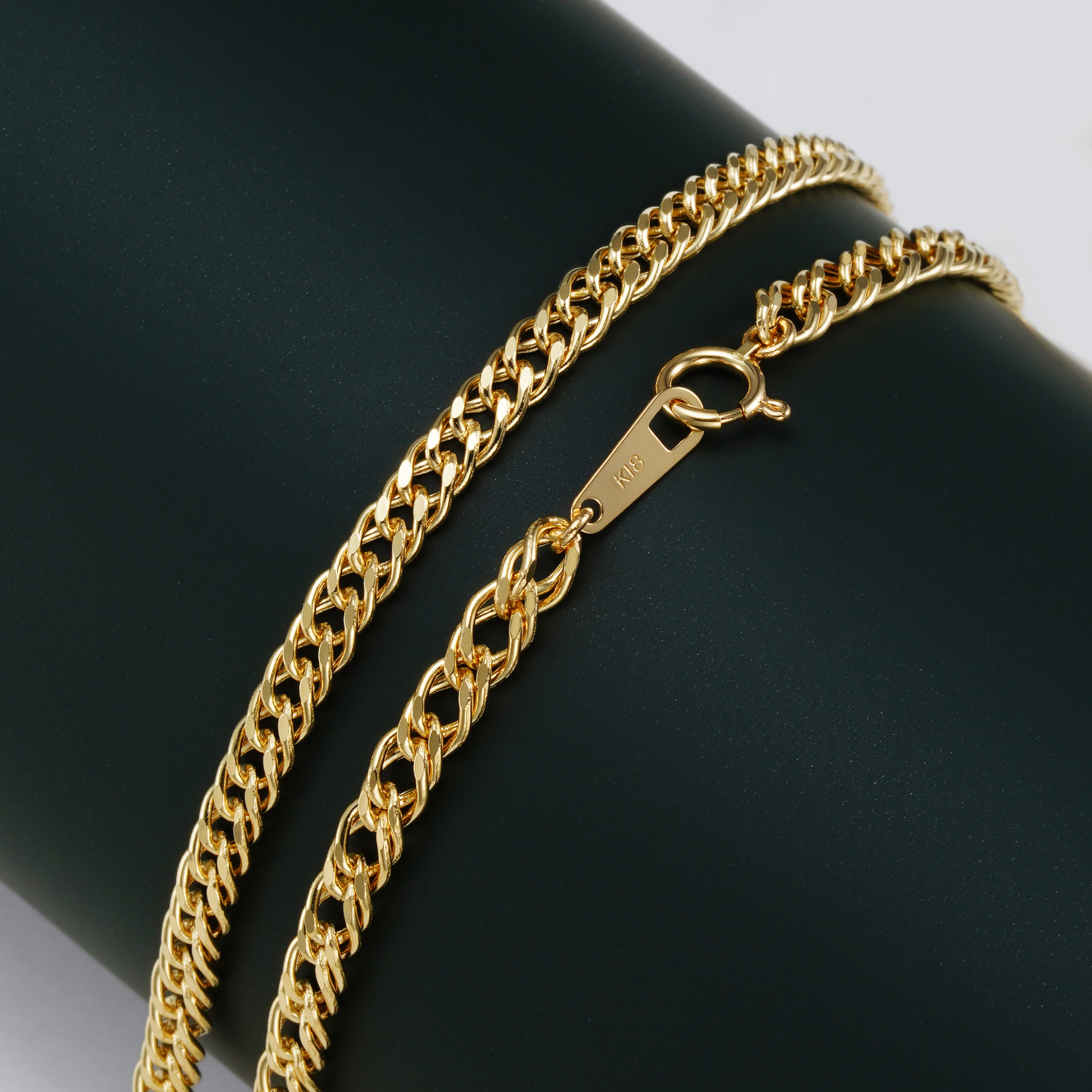 K18 18金 中空 喜平ネックレス 2面ダブル 3.9mm幅 38cm~80cm 引輪