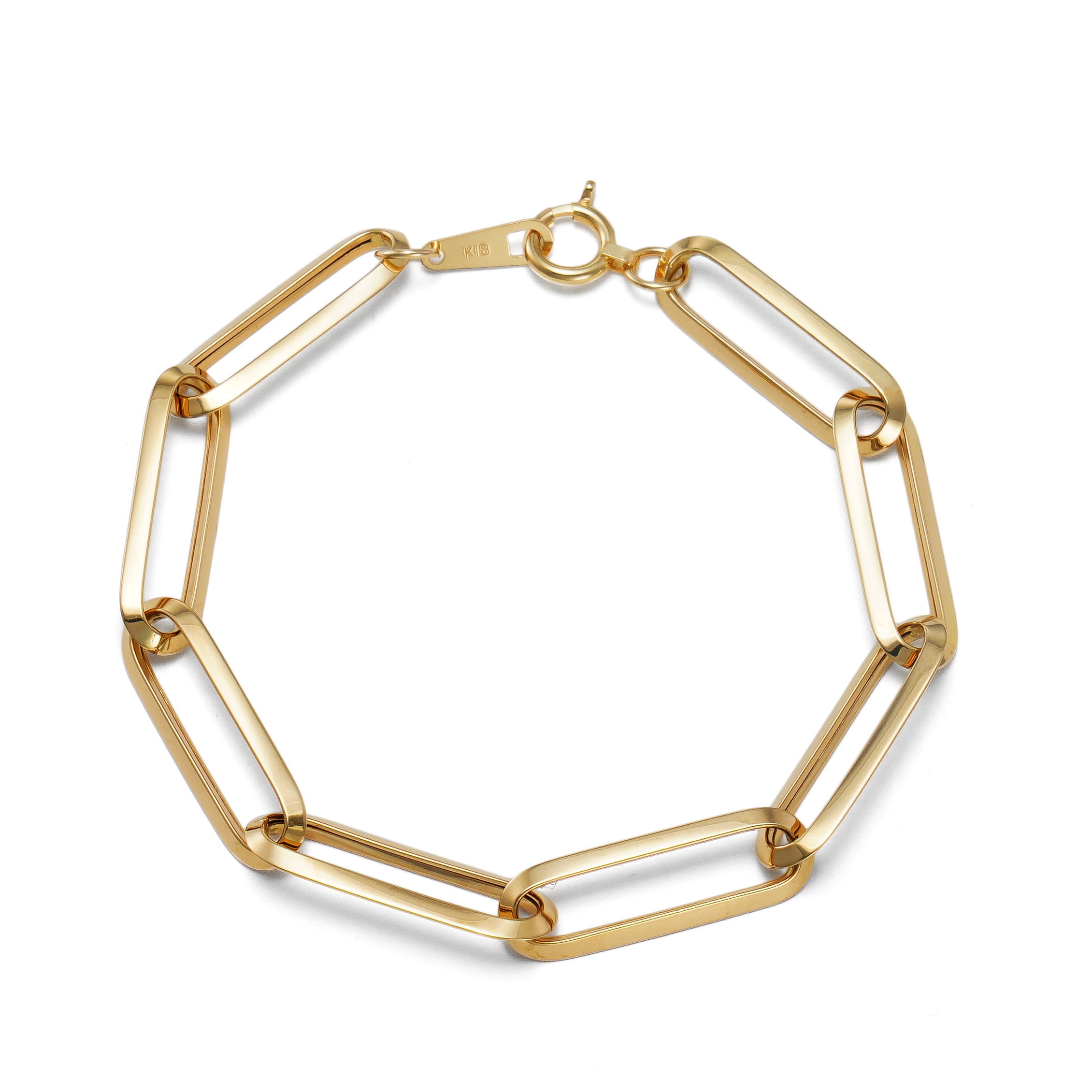 K18 18金 ロング リンクチェーン ブレスレット 7.1mm幅 16cm~22cm 引輪