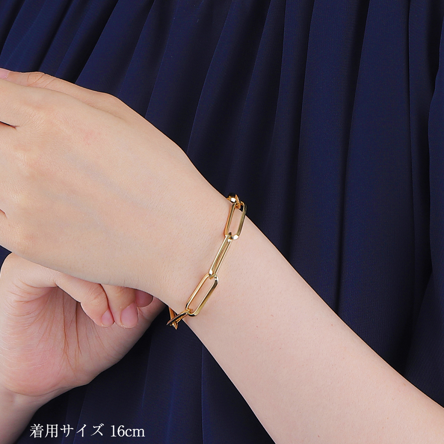 K18 18金 ロング リンクチェーン ブレスレット 7.1mm幅 16cm~22cm 引輪