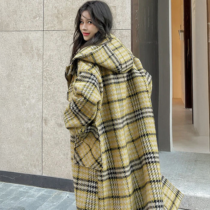 イエローチェックダッフルコート (黄・黒) 秋/冬/春 大人可愛い