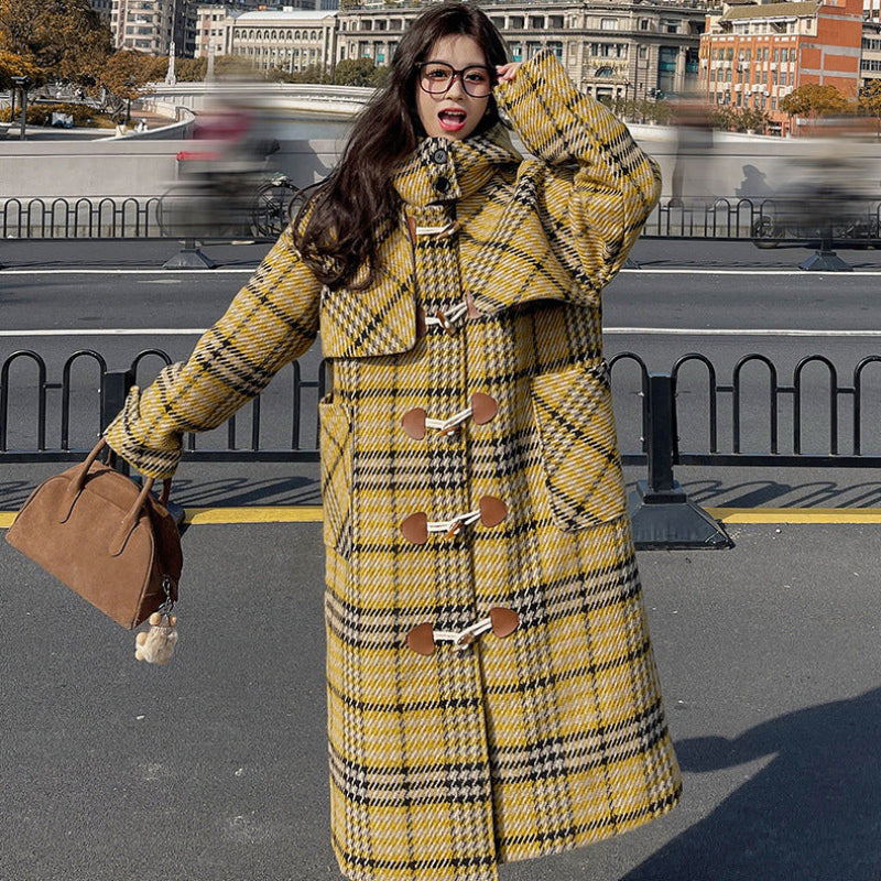 イエローチェックダッフルコート (黄・黒) 秋/冬/春 大人可愛い