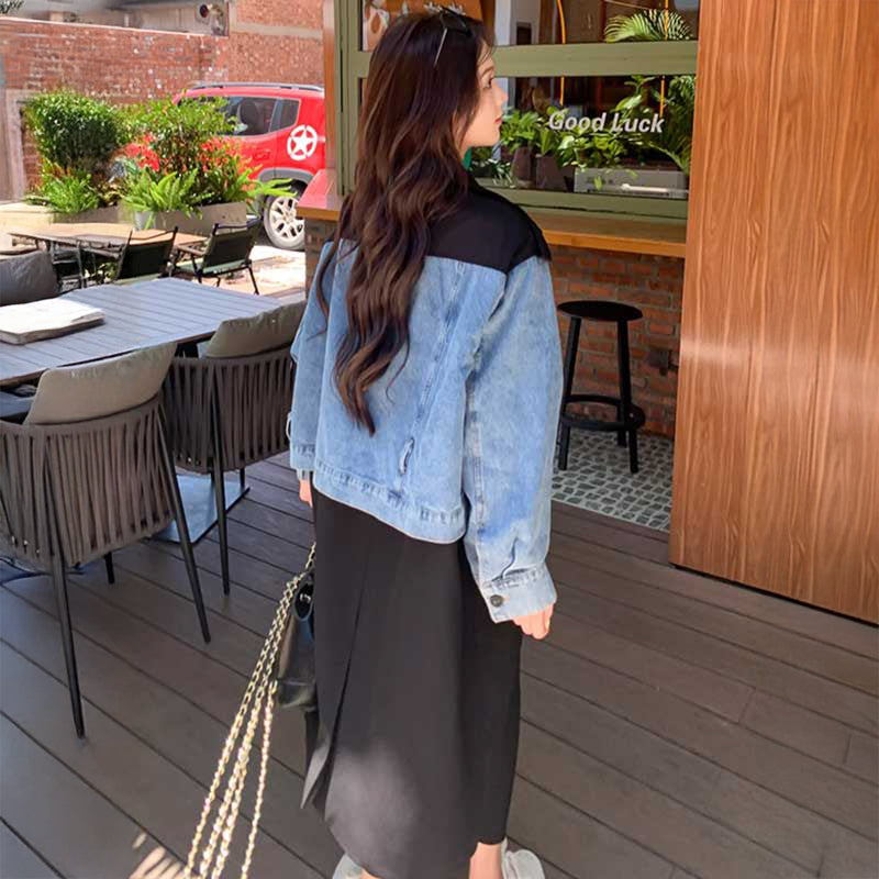 デニム切り替えツートントレンチコート(2colors)（青・黒・白）春/秋