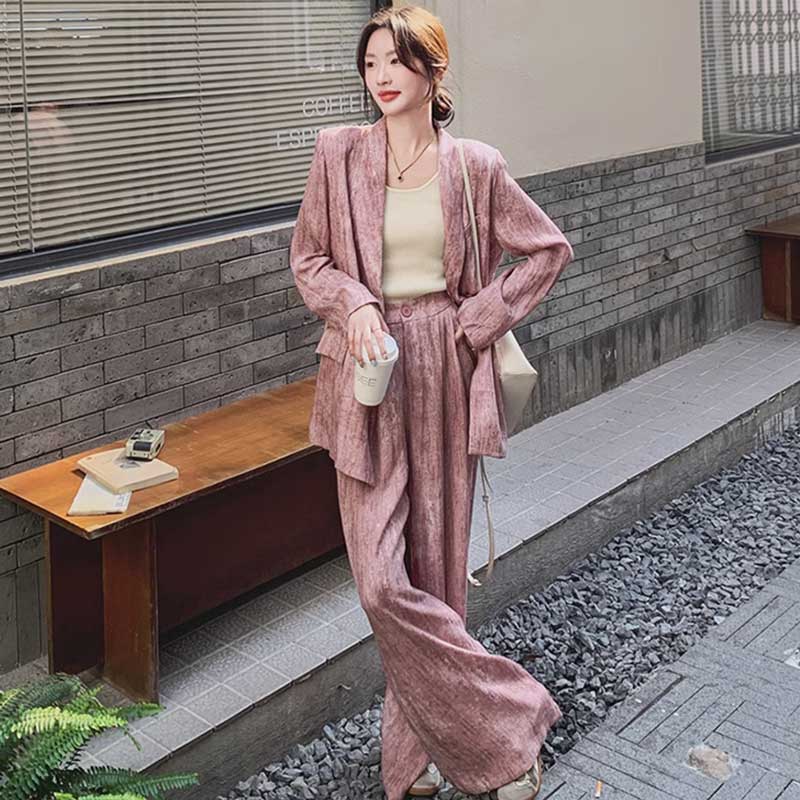 マーブルピンクオーバーサイズセットアップ（ピンク）春/秋 ゆるっと