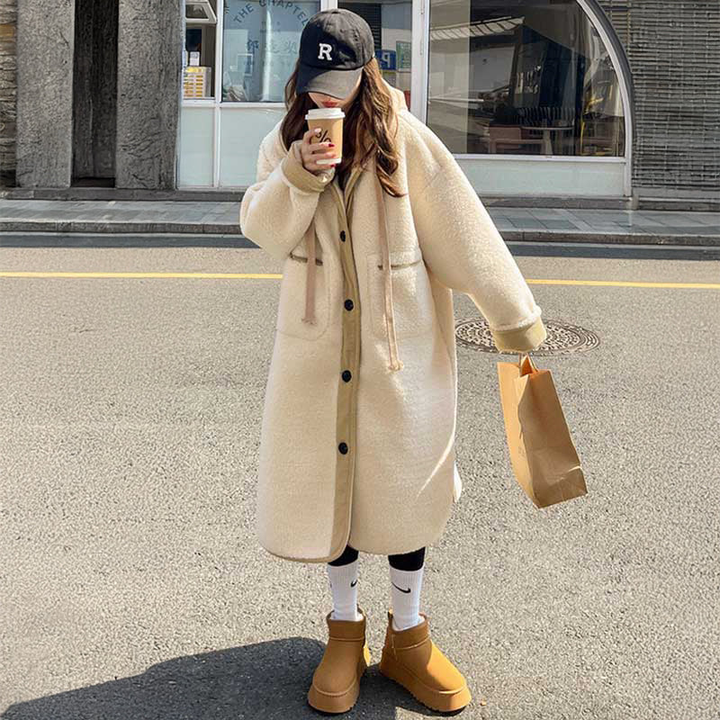 フード付きボアロングコート（白）秋/冬 暖かさとおしゃれを両立