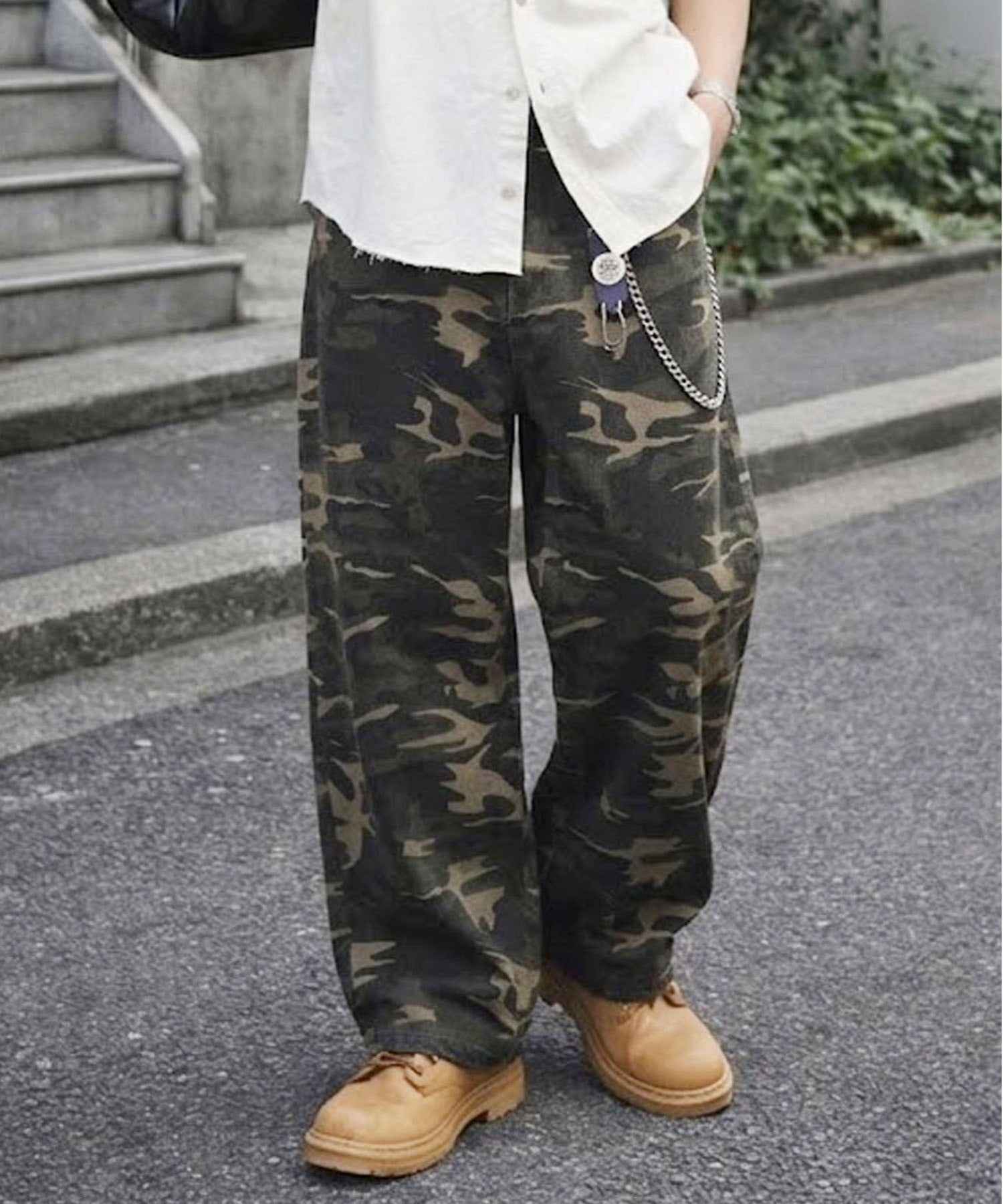 カモフラージュ柄ミリタリーワイドパンツ（リアルツリー）/ドロー