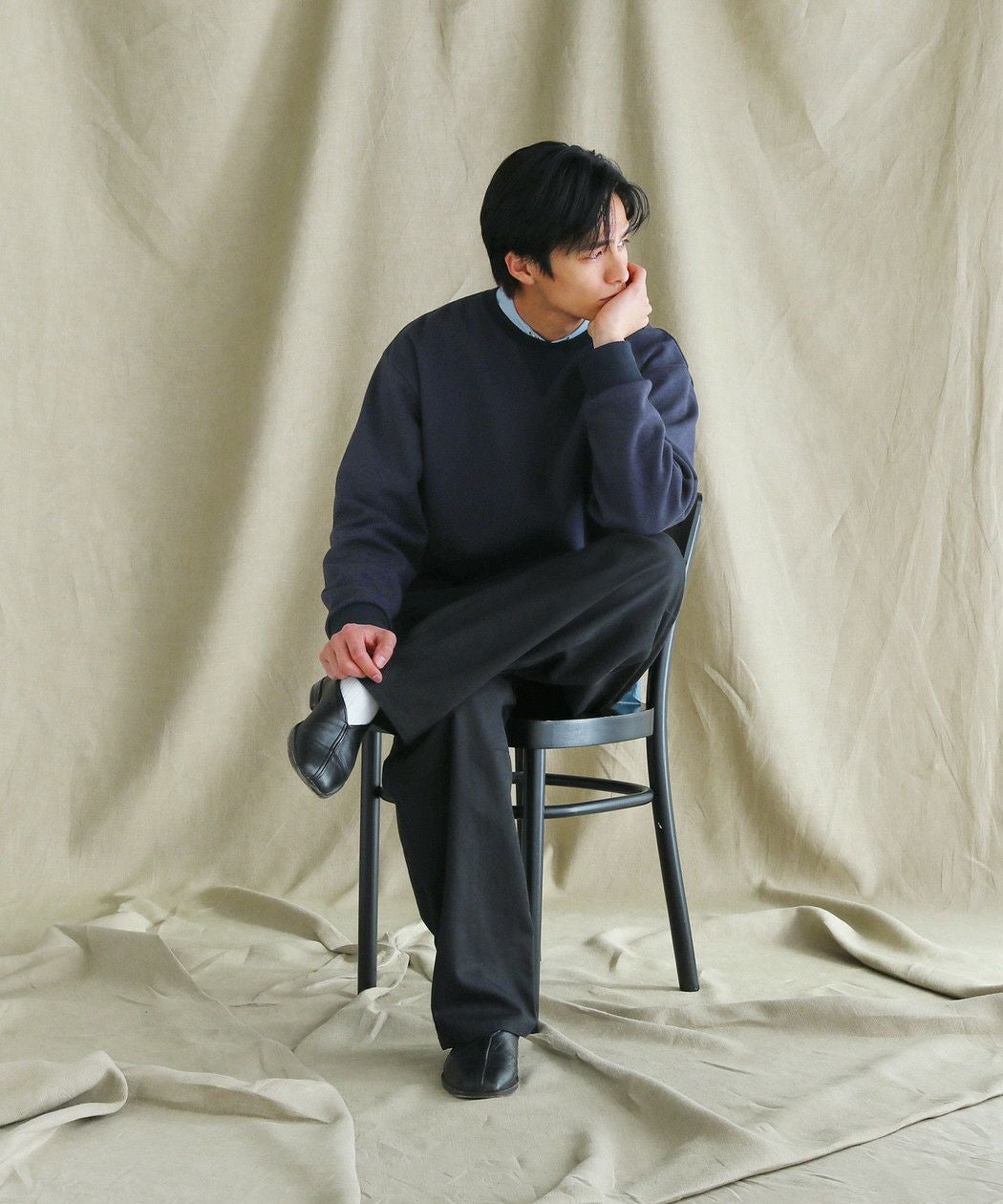 日本製和歌山ミラノリブ10オンスクルーネックスウェットライクバルーン