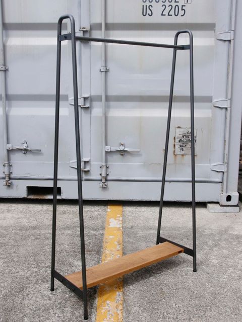 ≪ハンガーラック≫【黒皮仕様 アイアン/オーク/2サイズ】 HRA01-OAK