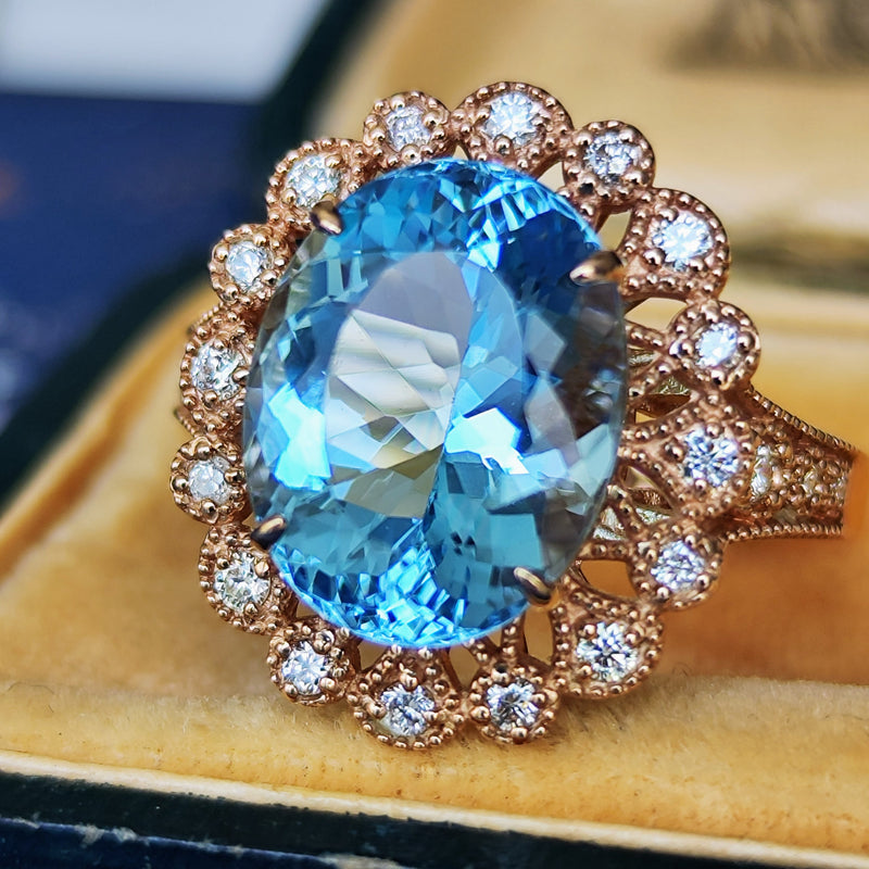 サンタマリア 大粒】天然アクアマリン 4.42ct 天然ダイヤモンド リング