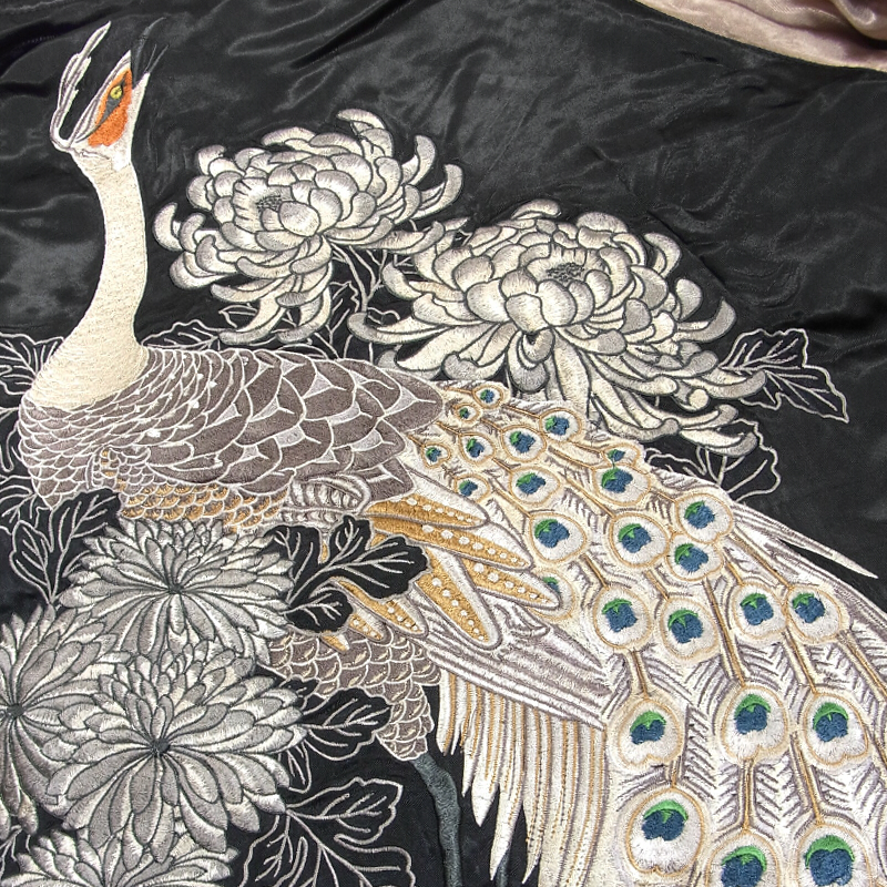 SSJ-011 菊花に白孔雀柄刺繍リバーシブルスカジャン - スカジャンの