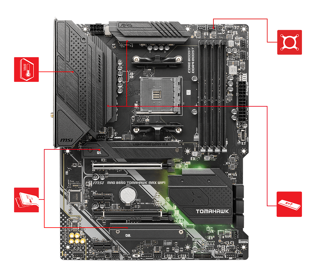 MSI MAG B550 TOMAHAWK MAX WIFI AMD AM4 DDR4 Lightning Gen 4 M.2