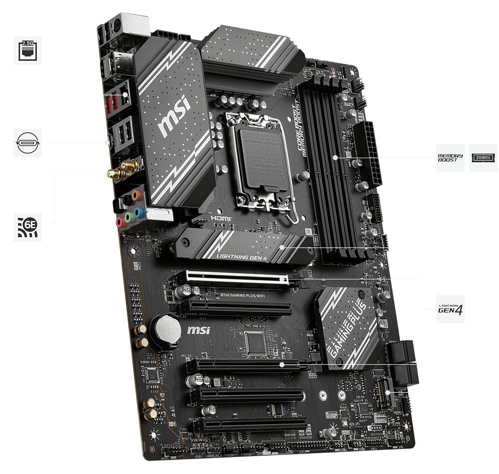 MSI B760 GAMING PLUS WIFI, ATX - Intel 13th/12th Gen - 12 Phases