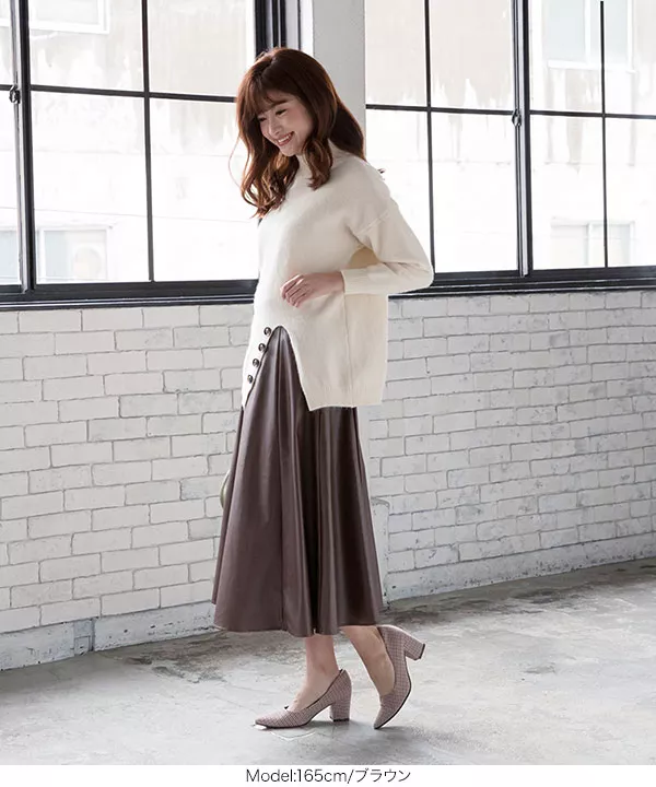 フェイクレザー切り替えスカート [M2711] - レディースファッション