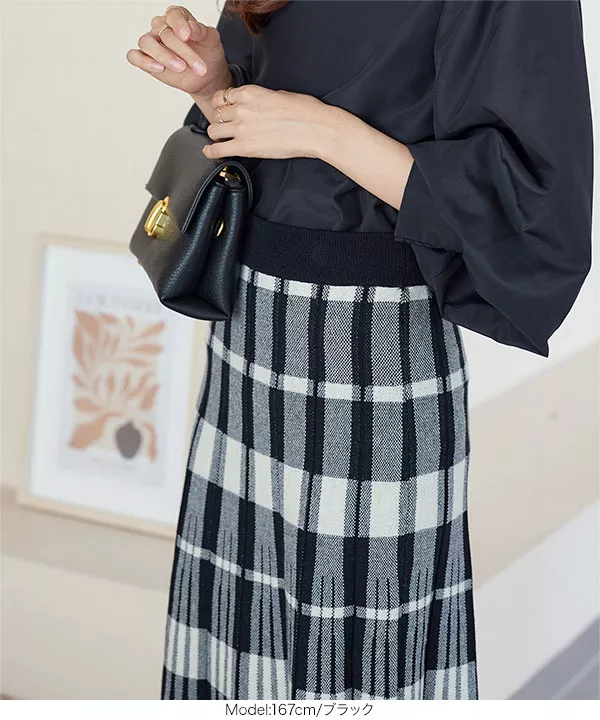 チェック柄ニットスカート [M3899] - レディースファッション通販 神戸