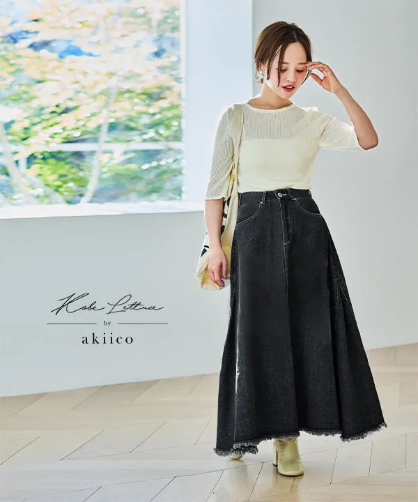 田中亜希子さんコラボ ] 選べる3サイズ デニムフレアスカート [M4089