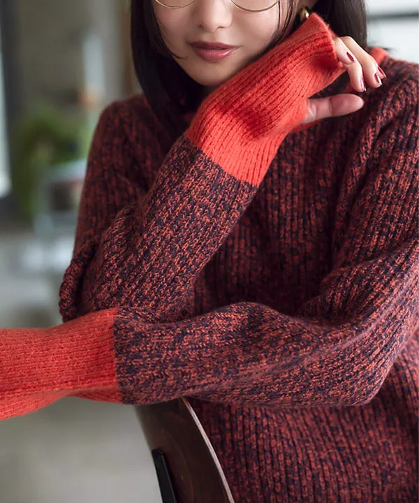 サムホール付きバイカラーメランジニットトップス [N1103