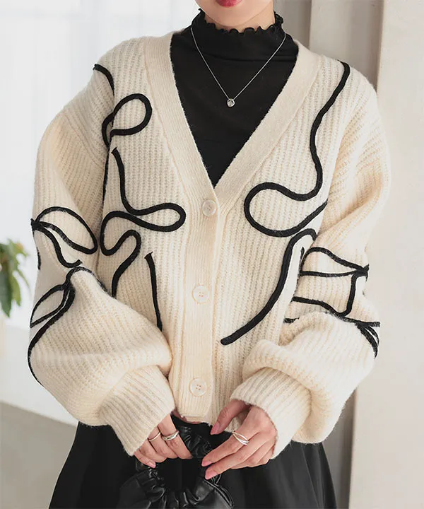 コード刺繍ウォッシャブルニットカーディガン [N1160] - レディース