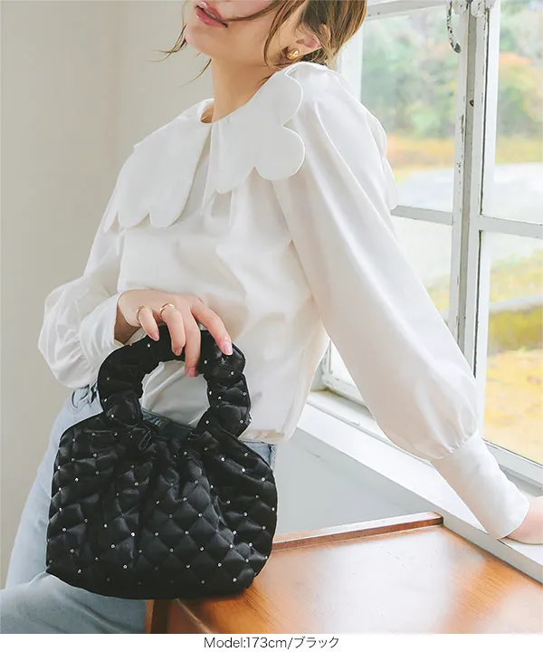 キラキラドットサテンキルティングミニバッグ [B1577] - レディース