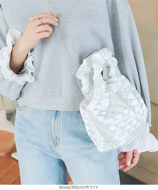 キラキラドットサテンキルティングミニバッグ [B1577] - レディース