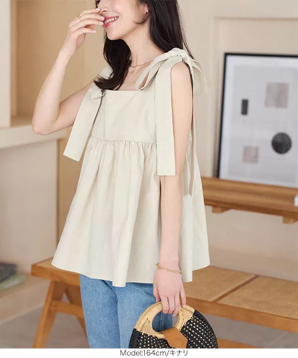 ショルダーリボンリネントップス [C6251] | トップス全品送料無料！2