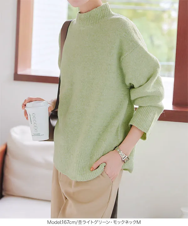 ウォッシャブルVネックorモックネックスフレニットトップス [C6301