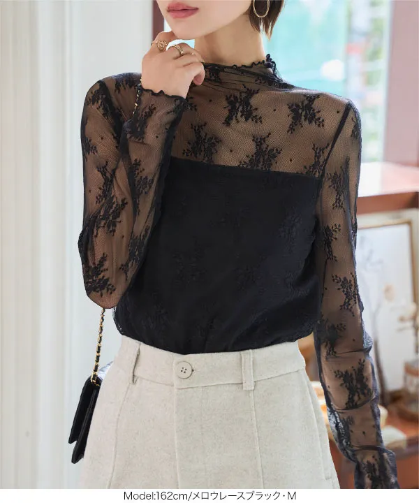 裏起毛 ]暖か裏地レースシアートップス [C6542] - レディース