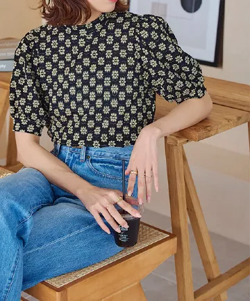 花柄モックネックトップス [C6742] - レディースファッション通販 神戸