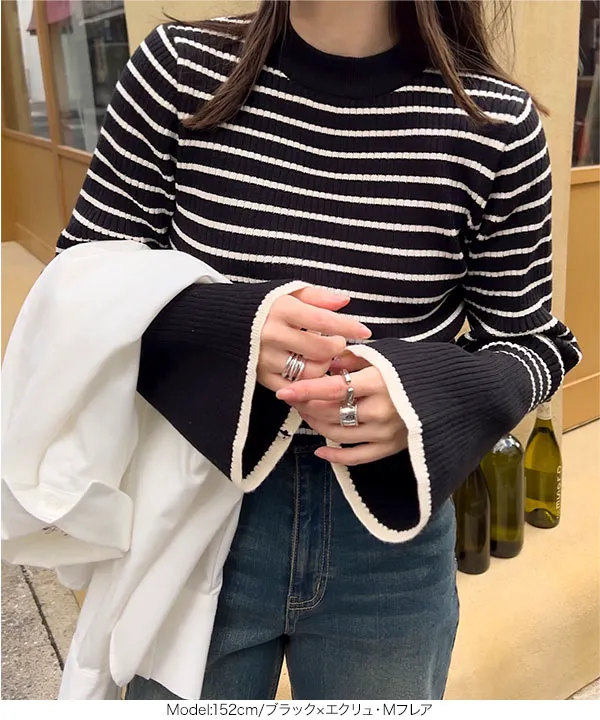 袖バイカラーもっちりリブニットトップス [C6960] | SALE