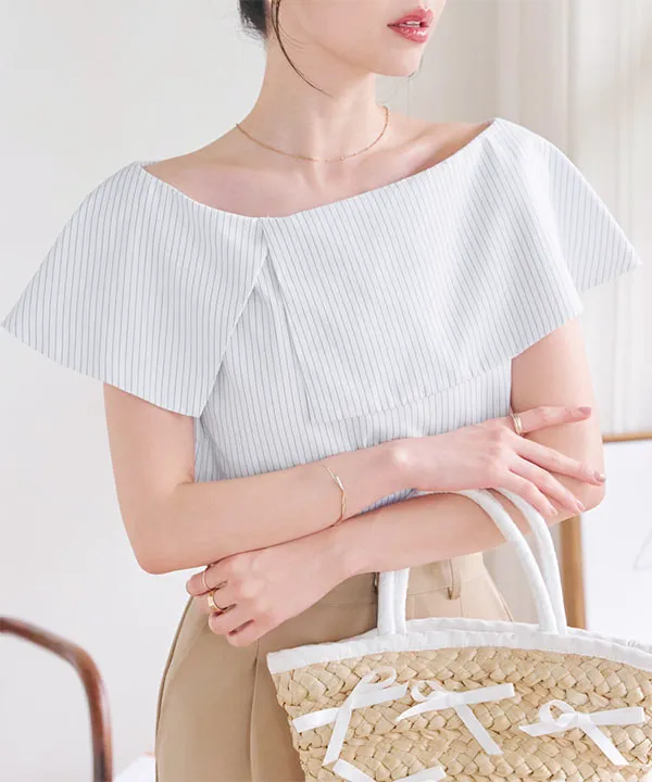 肩紐隠しテープ付きオフショルケープブラウス [C7099] - レディース