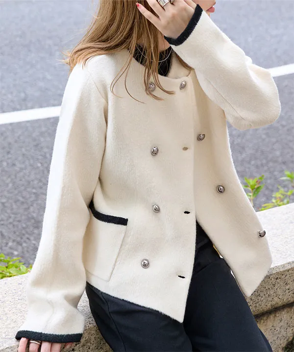 ダブルボタンもっちもちニットジャケット [C7195] - レディース
