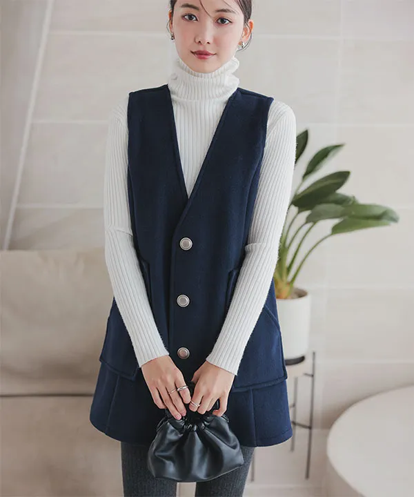 サークルボタンフェイクウールジレベスト [C7356] - レディース