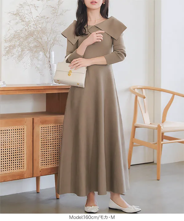 マルチway フィット＆フレアオフショルニット長袖ワンピース [E3444