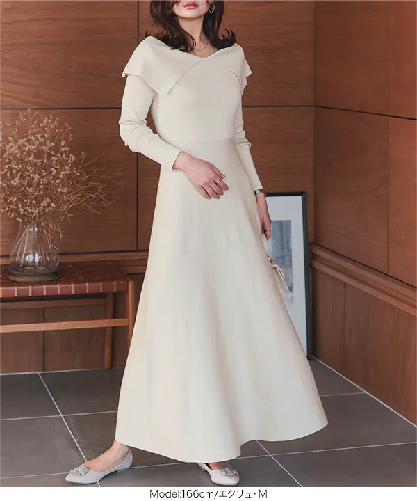 マルチway フィット＆フレアオフショルニット長袖ワンピース [E3444