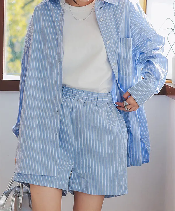 ストライプシャツセットアップ [E3474] - レディースファッション通販