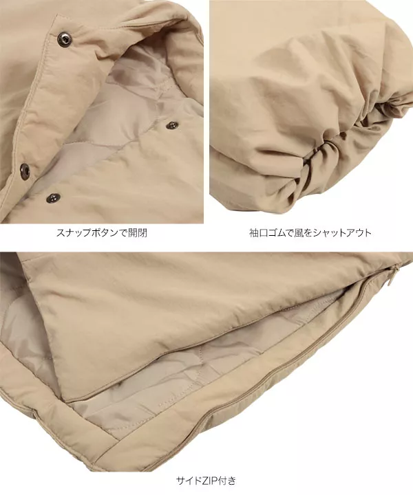 ノーカラーサイドZIP中綿ジャケット [K1228] - レディースファッション