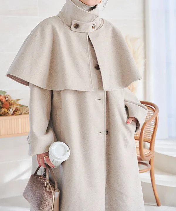 ケープ取り外し2wayスタンドカラーロングコート [K1258] - レディース