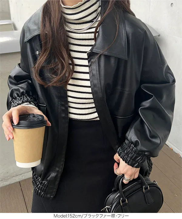 フェイクレザージップアップブルゾン [K1326] - レディース