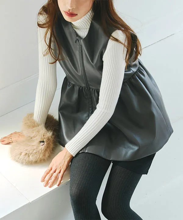 フェイクレザーペプラムベスト [K1334] - レディースファッション通販