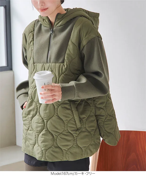 異素材切替中綿キルティングプルオーバー[K1331] - レディース