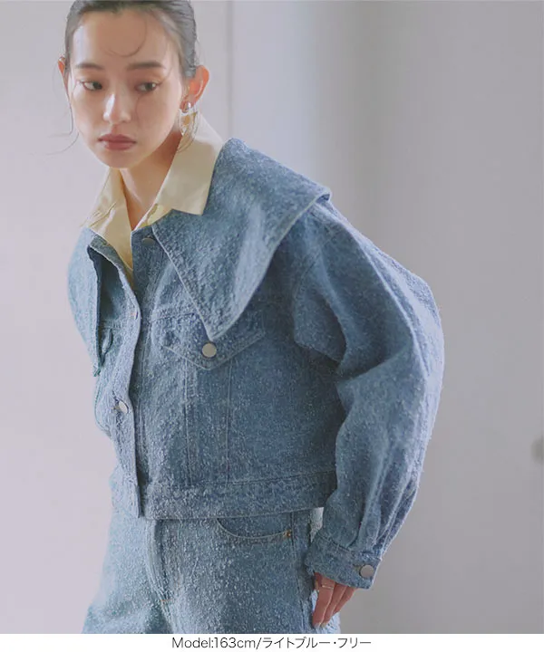 ビッグカラーツイードデニムジャケット [K1360] - レディース