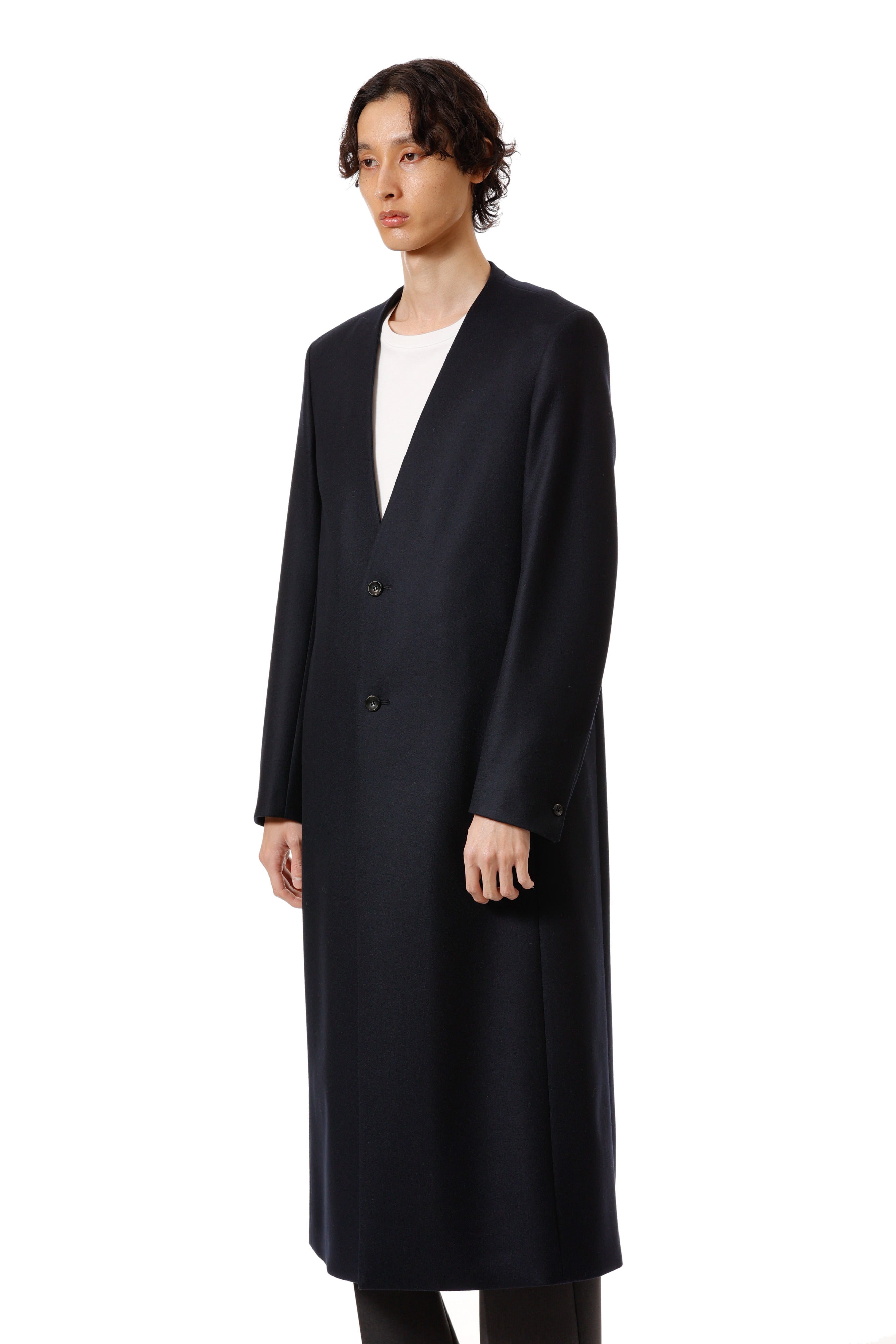 AC52-027 ウールダブルメルトン ノーカラーマキシコート