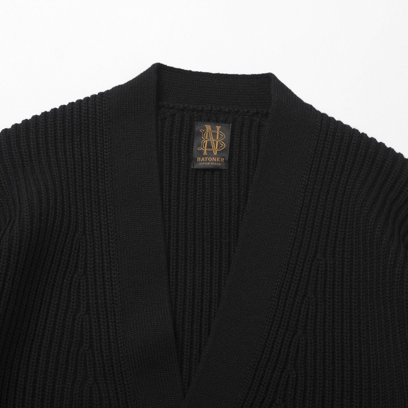 BATONER / バトナー | SOLID WOOL RIB CARDIGAN (メンズ) - Black