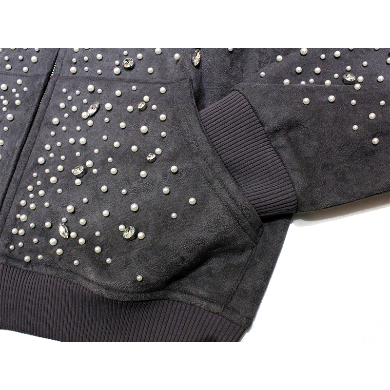 CASHEW FLOWER TEXTUREPEARL ZIPPER HOODIE -BLACK- | WALKIN STORE