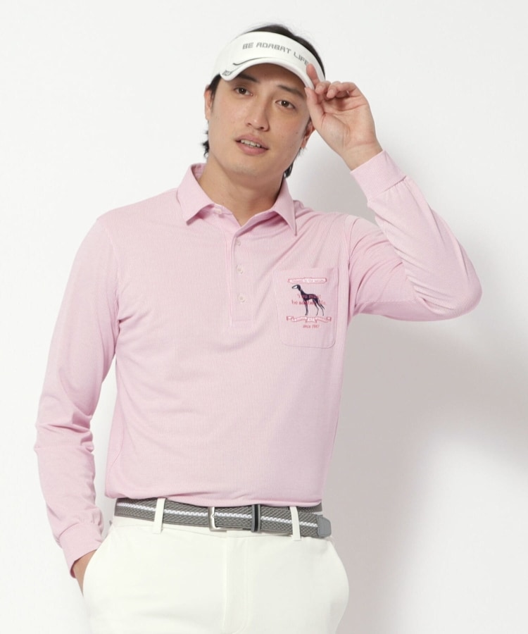 UVカット/吸水速乾 シャンブレーストライプ長袖ポロシャツ（カットソー