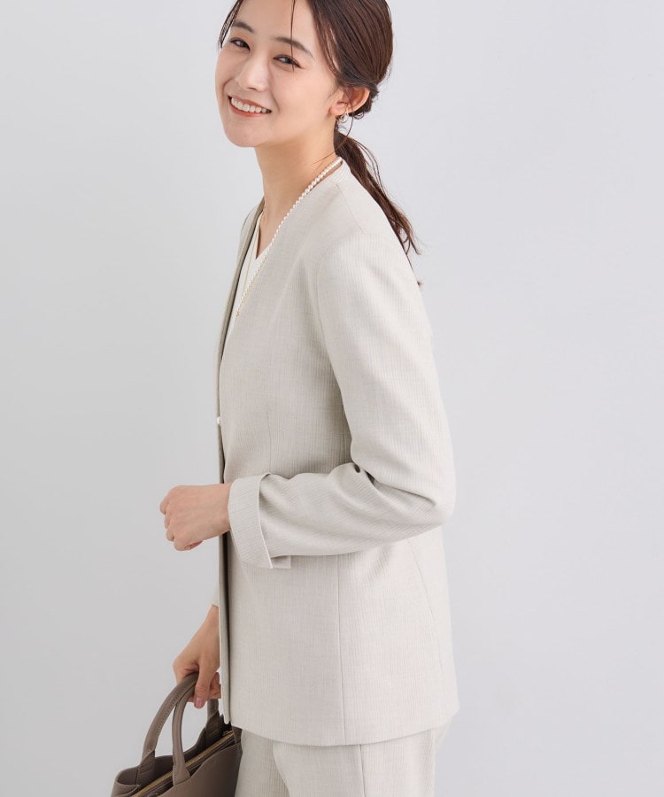 日本製／通勤スーツ】プレシャスドビー ノーカラージャケット