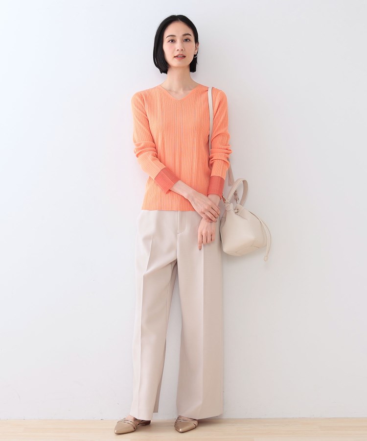 洗える／袖口シアー】コンパクトVネックニット（ニット/セーター