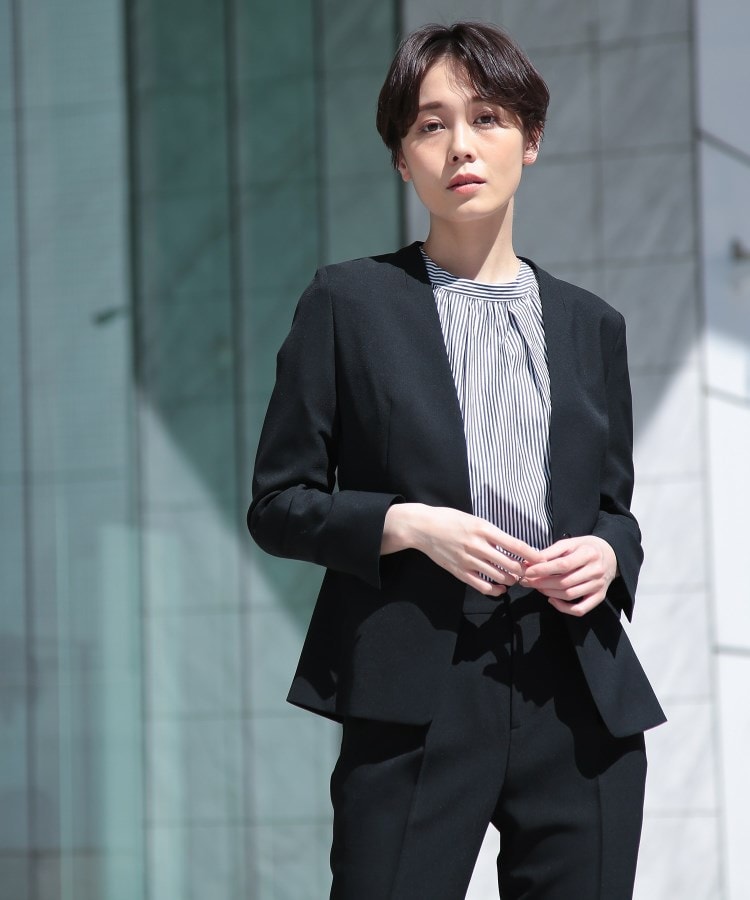 定番スーツ/UVケア/接触冷感/洗える】ノーカラージャケット