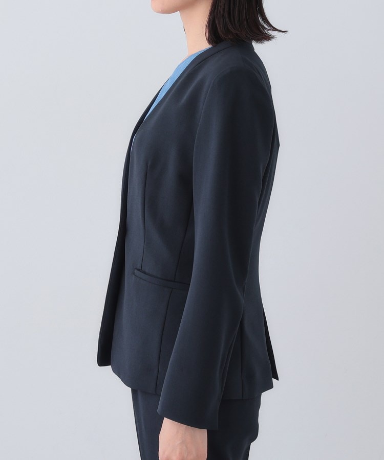定番スーツ／UVケア／洗える】ウール調ノーカラージャケット